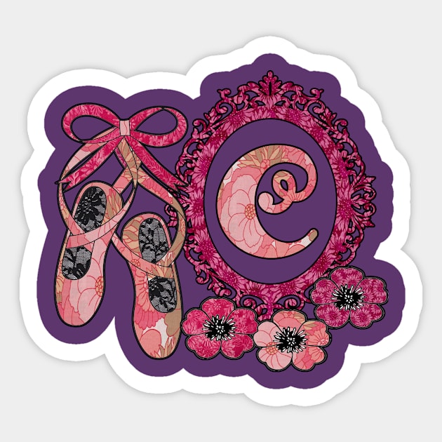 Pink floral ballerina Monogram art C Sticker by artbyomega